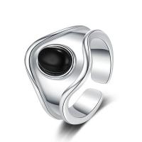 Sterling Silver Jewelry Finger Ring, 925 Sterling Silver, le Agate Black, plátáilte, jewelry faisin & do bhean, dhá éagsúla daite, 16mm,16mm, Díolta De réir PC