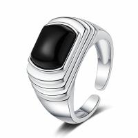 Sterling Silver Nakit Finger Ring, 925 Sterling Silver, s Crna Agate, pozlaćen, modni nakit & za žene, više boja za izbor, 16mm,10mm, Prodano By PC