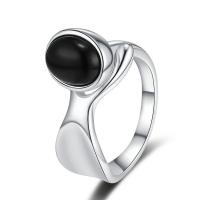 Sterling Silver Jewelry Finger Ring, 925 sterline d'argento, with agata nero, placcato, gioielli di moda & per la donna, due diversi colori, 16mm,12mm, Venduto da PC