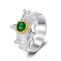 Bijoux de bague en argent sterling , Argent sterling 925, avec Malachite, Placage, bijoux de mode & pour femme, deux couleurs différentes, 16mm,16mm, Vendu par PC