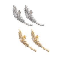 Boucles d'oreilles en laiton zircon cubique pavent, bijoux de mode & pavé de micro zircon & pour femme, plus de couleurs à choisir, protéger l'environnement, sans nickel, plomb et cadmium, 43x12x3mm, Vendu par paire