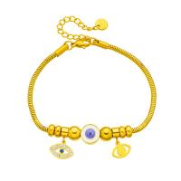 Evil Eye Schmuck Armband, Titanstahl, mit Verlängerungskettchen von 1.97inch, plattiert, Modeschmuck & für Frau & mit Strass, goldfarben, 8mm, verkauft per ca. 6.3 ZollInch Strang