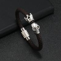 Bracelet cordon en cuir, avec alliage de zinc, bijoux de mode & pour homme, plus de couleurs à choisir, protéger l'environnement, sans nickel, plomb et cadmium, 21cm, Vendu par PC