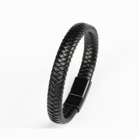 Bracelets cordon PU, Acier inoxydable 316, avec cuir PU, bijoux de mode & pour homme, plus de couleurs à choisir, protéger l'environnement, sans nickel, plomb et cadmium, 12mm, Vendu par PC