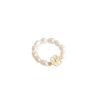 Brass Finger Ring with Freshwater Pearl real gold plated fashion jewelry & for woman golden 63mm Sold By PC