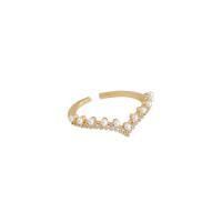 Cúbicos Circonia Micro Pave anillo de latón, metal, con Perlas plásticas, chapado en oro real, Joyería & micro arcilla de zirconia cúbica & para mujer, dorado, 17mm, Vendido por UD