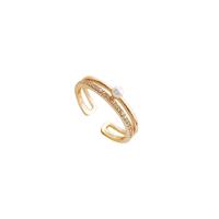 Cúbicos Circonia Micro Pave anillo de latón, metal, con Perlas plásticas, chapado en oro real, Joyería & micro arcilla de zirconia cúbica & para mujer, dorado, 17mm, Vendido por UD