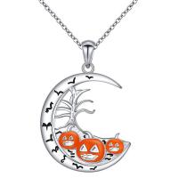 Zinklegierung Schmuck Halskette, mit Verlängerungskettchen von 5cm, Mond, silberfarben plattiert, Modeschmuck & für Frau & Emaille, orange, frei von Nickel, Blei & Kadmium, Länge ca. 45 cm, verkauft von PC