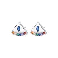 Pendientes de Micro Pavé de Zirconía Cúbica en Plata de Ley, Plata de ley 925, Joyería & micro arcilla de zirconia cúbica & para mujer, más colores para la opción, libre de níquel, plomo & cadmio, 9x7mm, Vendido por Par