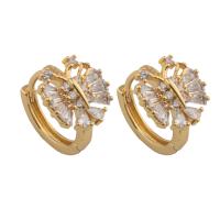 Boucles d'oreilles en laiton zircon cubique pavent, bijoux de mode & pavé de micro zircon & pour femme, doré, protéger l'environnement, sans nickel, plomb et cadmium, 16x12x3mm, Vendu par paire