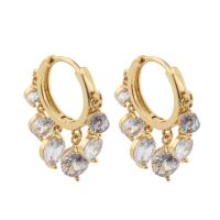 Boucles d'oreilles en laiton zircon cubique pavent, bijoux de mode & pavé de micro zircon & pour femme, doré, protéger l'environnement, sans nickel, plomb et cadmium, 26x25x3mm, Vendu par paire