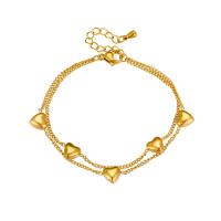 Pulsera de acero de titanio, Partículas de acero, con 1.57inch extender cadena, Corazón, chapado, Doble capa & Joyería & para mujer, dorado, Vendido para 5.9 Inch Sarta