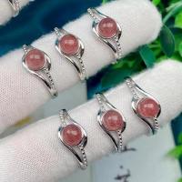 Messing ringen, Cupronikkel, met Strawberry Quartz, mode sieraden & voor vrouw, nikkel, lood en cadmium vrij, 6.5mm, Verkocht door PC