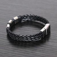 Pulseras de Cordón de PU, Cuero de PU, con acero inoxidable 316, Joyería & para hombre, Negro, 10mm, Vendido por UD