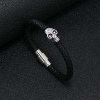 Pulseras de Cordón de PU, Cuero de PU, con aleación de zinc, Joyería & para hombre, Negro, 6cm, Vendido por UD