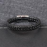 Pulseras de Cordón de PU, Cuero de PU, con acero inoxidable 316, Joyería & para hombre, Negro, 12mm, Vendido por UD