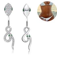 Rustfrit stål Belly Ring, 316L Stainless Steel, Snake, Unisex & forskellige stilarter for valg & med rhinestone, 38mm, Solgt af PC