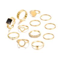 Zinklegering Ring Set, Zinc Alloy, met Acryl, gold plated, 12 stuks & voor vrouw & met strass & hol, Maat:5.5-8, Verkocht door Stel