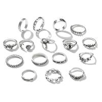 Zinc Alloy ring Set, forgyldt, 16 stk. & Unisex & sværte, Størrelse:5-8, Solgt af sæt