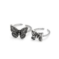 Zinc Alloy ring Set, Vlinder, antiek zilver plated, 2 stuks & voor vrouw & hol, Maat:3-6, Verkocht door Stel