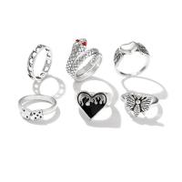 Zinklegierung Ring Set, plattiert, 6 Stück & Vintage & für Frau & mit Strass & Schwärzen, Größe:6-8, verkauft von setzen