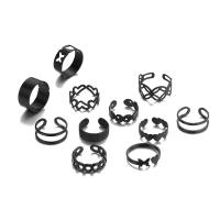 Zinc Alloy ring Set, forgyldt, 11 stykker & for kvinde & hule, sort, Størrelse:6-9.5, Solgt af sæt