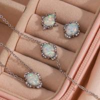 Rhinestone Stainless Steel Jewelry Set 304 Stainless Steel with Opal with 5cm extender chain Vacuum Ion Plating fashion jewelry & for woman & with rhinestone Length Approx 40 cm Approx 18 cm Sold By PC