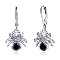 Sinc Alloy Earrings, le Roisín Rhinestone, Spider, dath airgid plated, seanré & jewelry faisin & do bhean & le rhinestone, dubh, nicil, luaidhe & caidmiam saor in aisce, 13.50x12.50mm, Díolta De réir Péire