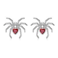 Pendientes de Perno de Aleación de Zinc, Araña, chapado en color de plata, Joyería & para mujer & con diamantes de imitación, Rojo, libre de níquel, plomo & cadmio, 11mm, Vendido por Par