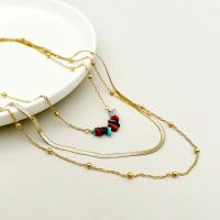 Collier de bijoux en acier inoxydable, Acier inoxydable 304, avec Chips de pierres précieuses, avec 5cm chaînes de rallonge, trois couches & bijoux de mode & pour femme, couleurs mélangées, protéger l'environnement, sans nickel, plomb et cadmium, Longueur Environ 45 cm, Environ 41 cm, Environ 35 cm, Vendu par PC