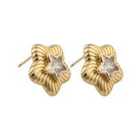 Boucles d'oreilles en laiton zircon cubique pavent, étoile, bijoux de mode & pavé de micro zircon & pour femme, doré, protéger l'environnement, sans nickel, plomb et cadmium, 16x16x4mm, Vendu par paire