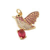 Cubique Pendentif en laiton zircon pavent, oiseau, bijoux de mode & pavé de micro zircon & pour femme, doré, protéger l'environnement, sans nickel, plomb et cadmium, 23x20x4mm, Trou:Environ 2mm, Vendu par PC