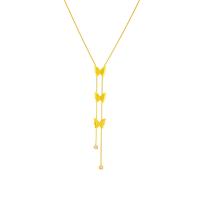 Collier d'acier titane, avec 1.97inch chaînes de rallonge, papillon, Placage, bijoux de mode & pour femme & avec strass, doré, Vendu par Environ 15.75 pouce brin