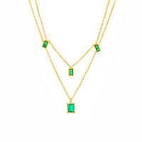 Mode Multi laag ketting, Titanium Staal, met Emerald, met 1.97inch extender keten, plated, Dubbele laag & mode sieraden & voor vrouw, gouden, 8x10mm, Per verkocht Ca 14.96 inch, Ca 16.54 inch Strand