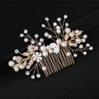 Decorative Hair Combs Zinc Alloy with Plastic Pearl fashion jewelry & for woman & with rhinestone golden nickel lead & cadmium free Sold By PC