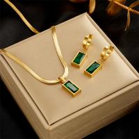 Jewelry Sets Titanium Steel with Emerald with 1.97inch extender chain 18K gold plated fashion jewelry & for woman golden 30mm 13*8mm Length Approx 15.35 Inch Sold By PC