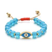 Mal pulsera ojo, Cuentas de vidrio, con Piedras preciosas & aleación de zinc, chapado en color dorado, Diferente forma para la elección & Estilo bohemio & ajustable & para mujer & esmalte, más colores para la opción, longitud aproximado 16-26 cm, Vendido por UD