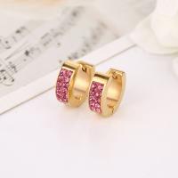 Stainless Steel Huggie Hoop Earring 304 Stainless Steel Donut Galvanic plating fashion jewelry & Unisex & with rhinestone Sold By PC