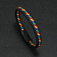 Bracelet cordon en cuir, Microfibre PU, avec alliage de zinc, bijoux de mode & pour homme, plus de couleurs à choisir, Vendu par PC