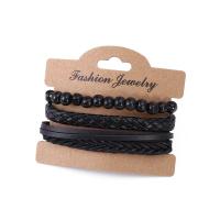 PU Leather Cord Bracelets with Obsidian fashion jewelry & for man 12cm Sold By Set