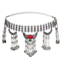 Zinc Alloy Waist Chain antique silver color plated Bohemian style & for woman & with rhinestone Length Approx 35.4 Inch Sold By PC