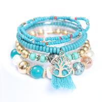 Resin Bracelet Set with Zinc Alloy & Acrylic plated 5 pieces & Bohemian style & for woman 3-14mm Inner Approx 50mm Sold By Set