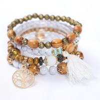 Holz Armband-Set, mit Polyester & Zinklegierung & Acryl, Baum des Lebens, plattiert, 4 Stück & Bohemian-Stil & für Frau, keine, 5-12mm, Länge ca. 7 ZollInch, verkauft von setzen