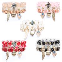 Glas Armband-Set, met Hars & Zinc Alloy & Acryl, Evil Hamsa Eye, plated, drie stuks & Bohemien stijl & uniseks, meer kleuren voor de keuze, 8-14mm, Binnendiameter:Ca 50mm, Verkocht door Stel