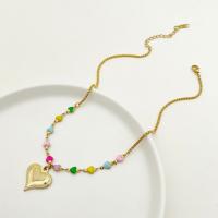 Collier de bijoux en acier inoxydable, Acier inoxydable 304, avec 6cm chaînes de rallonge, coeur, bijoux de mode & pour femme & émail, couleurs mélangées, protéger l'environnement, sans nickel, plomb et cadmium, 20mm, Longueur Environ 40 cm, Vendu par PC