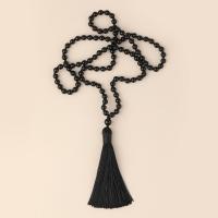 Fashion Fringe náhrdelník, Černá Achát, s Uzlová šňůra, střapec, Vintage & módní šperky & unisex, černý, 6mm,85mm, Délka Cca 86 cm, Prodáno By PC