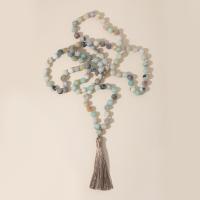 Fashion Fringe Necklace ​Amazonite​ with Knot Cord Tassel vintage & fashion jewelry & Unisex & frosted mixed colors 8mm 80mm Length Approx 122.5 cm Sold By PC