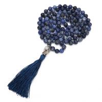 Mode Fringe ketting, Sodaliet, met Knoopkoord & Zinc Alloy, kwast, silver plated, Vintage & mode sieraden & uniseks, blauw, 8mm,80mm,13x20mm, Lengte Ca 110 cm, Verkocht door PC