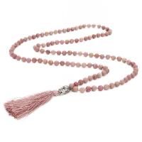 Fashion frynser halskæde, Rhodonite, med Knude ledning & Zinc Alloy, Tassel, sølvfarvet forgyldt, Vintage & mode smykker & Unisex, lyserød, 8mm,80mm,13x20mm, Længde Ca. 110 cm, Solgt af PC