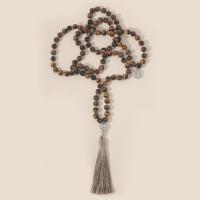 Faisean muince Fringe, Tíogair Súl, le Corda Snaidhmthe & Sinc Alloy, tassel, dath airgid plated, seanré & jewelry faisin & unisex, dathanna measctha, 8mm,80mm, Fad Thart 81 cm, Díolta De réir PC